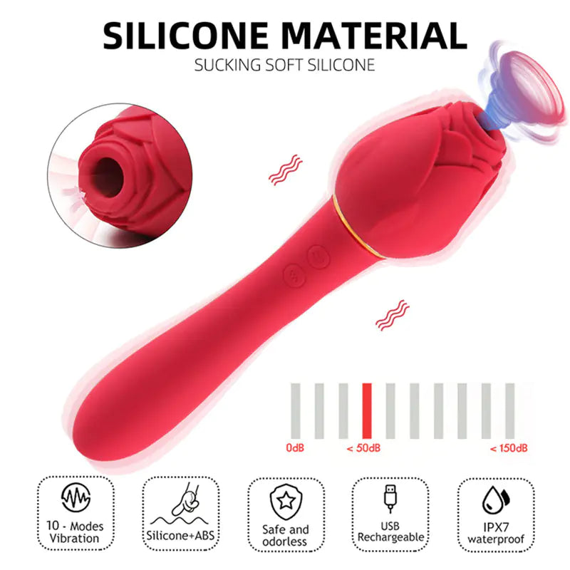 2 In 1 Rose Shaped Vibrating Clitoral Suction Toy - Honeysuckle Melons