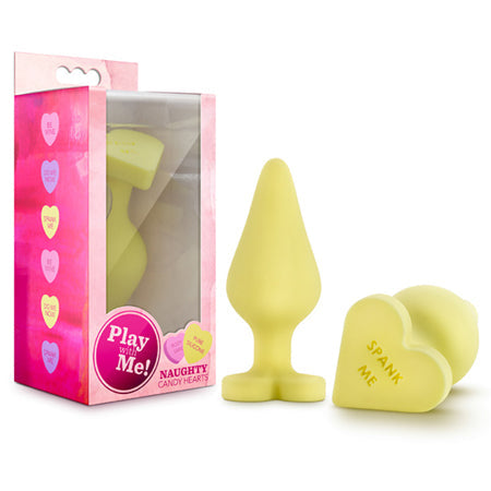 Play with Me Naughty Candy Hearts 'Spank Me' Anal Plug Yellow - Honeysuckle Melons