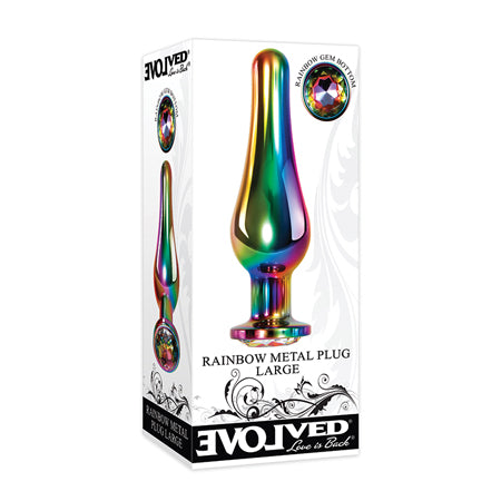 Evolved Rainbow Metal Anal Plug With Rainbow Gemstone Base Large - Honeysuckle Melons
