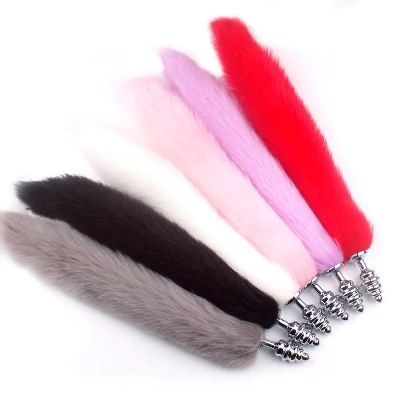 "Adult Spiral Rotating Fox Tail Anal Plug with Fur" - Honeysuckle Melons