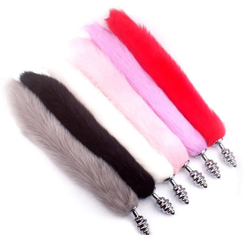 "Adult Spiral Rotating Fox Tail Anal Plug with Fur" - Honeysuckle Melons